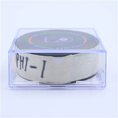 Kieffer Bellows - Philadelphia Flyers - Goal Puck - March 25, 2023 vs. Detroit Red Wings (Flyers Logo)