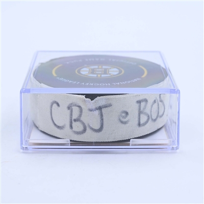 Tyler Bertuzzi - Boston Bruins - Goal Puck - March 30, 2023 vs. Columbus Blue Jackets (Bruins Logo)