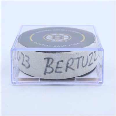 Tyler Bertuzzi - Boston Bruins - Goal Puck - March 30, 2023 vs. Columbus Blue Jackets (Bruins Logo)