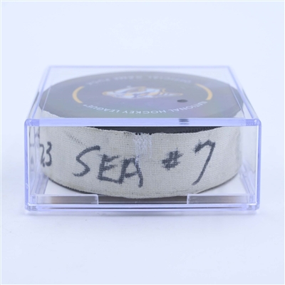 Oliver Bjorkstrand - Seattle Kraken - Goal Puck - March 25, 2023 vs. Nashville Predators (Predators Logo)