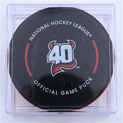 Jesper Bratt - New Jersey Devils - Goal Puck - March 25, 2023 vs. Ottawa Senators (Devils' 40th Anniversary Logo)