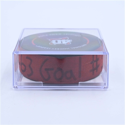 Jesper Bratt - New Jersey Devils - Goal Puck - March 25, 2023 vs. Ottawa Senators (Devils' 40th Anniversary Logo)