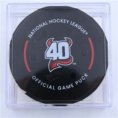 Thomas Chabot - Ottawa Senators - Goal Puck - March 25, 2023 vs. New Jersey Devils (Devils' 40th Anniversary Logo)