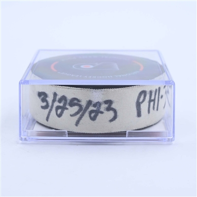 Tyson Foerster - Philadelphia Flyers - Goal Puck - March 25, 2023 vs. Detroit Red Wings (Flyers Logo)