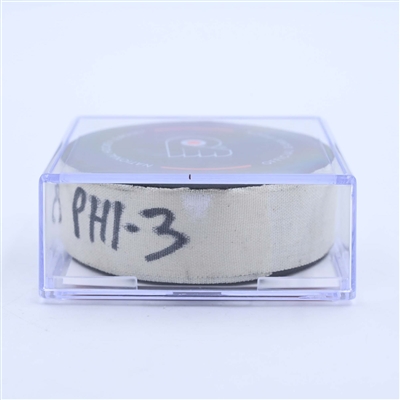 Tyson Foerster - Philadelphia Flyers - Goal Puck - March 25, 2023 vs. Detroit Red Wings (Flyers Logo)