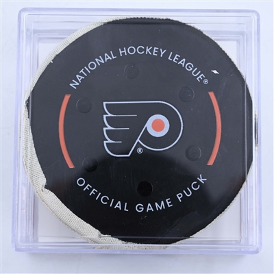 Morgan Frost - Philadelphia Flyers - Goal Puck - March 28, 2023 vs. Montreal Canadiens (Flyers Logo)
