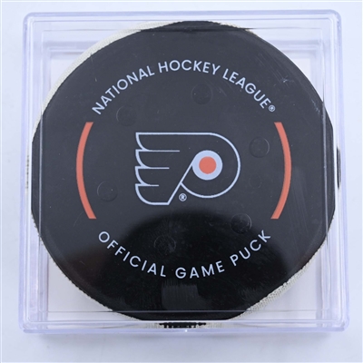 Morgan Frost - Philadelphia Flyers - Goal Puck - March 28, 2023 vs. Montreal Canadiens (Flyers Logo)