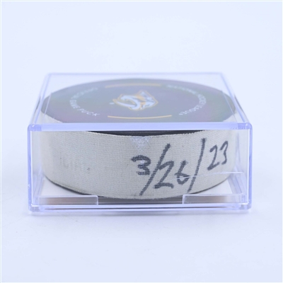 Cody Glass - Nashville Predators - Goal Puck - March 26, 2023 vs. Toronto Maple Leafs (Predators Logo)