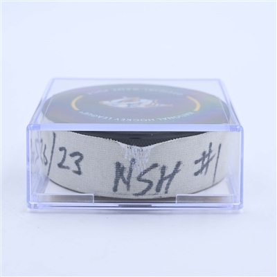 Cody Glass - Nashville Predators - Goal Puck - March 26, 2023 vs. Toronto Maple Leafs (Predators Logo)