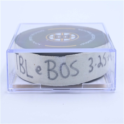 Victor Hedman - Tampa Bay Lightning - Goal Puck - March 25, 2023 vs. Boston Bruins (Bruins Logo)