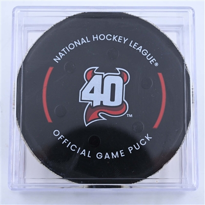 Mark Kastelic - Ottawa Senators - Goal Puck - March 25, 2023 vs. New Jersey Devils (Devils' 40th Anniversary Logo)