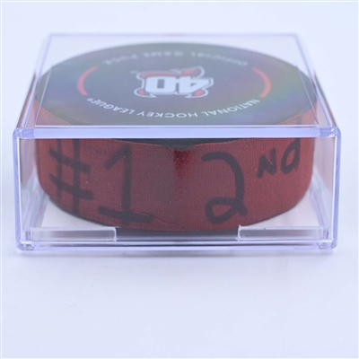 Dawson Mercer - New Jersey Devils - Goal Puck - March 25, 2023 vs. Ottawa Senators (Devils' 40th Anniversary Logo)