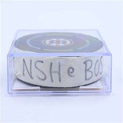 David Pastrnak - Boston Bruins - Goal Puck - March 28, 2023 vs. Nashville Predators (Bruins Logo)
