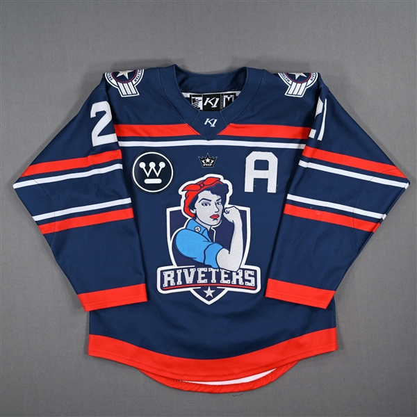 Amanda Pelkey - Metropolitan Riveters - Game-Worn Blue Set 1 Jersey w/A - First PHF Game in Quebec