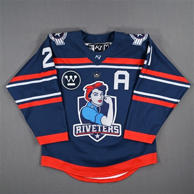 Amanda Pelkey - Metropolitan Riveters - Game-Worn Blue Set 1 Jersey w/A - First PHF Game in Quebec