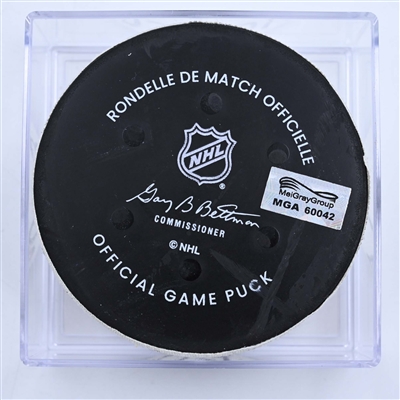 Jack Roslovic - Columbus Blue Jackets - Goal Puck - March 30, 2023 vs. Boston Bruins (Bruins Logo)