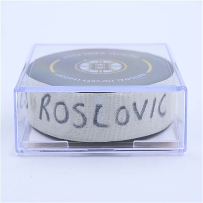 Jack Roslovic - Columbus Blue Jackets - Goal Puck - March 30, 2023 vs. Boston Bruins (Bruins Logo)