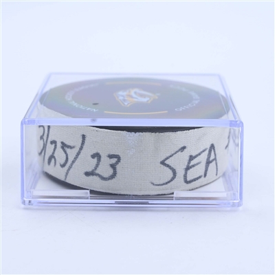Eeli Tolvanen - Seattle Kraken - Goal Puck - March 25, 2023 vs. Nashville Predators (Predators Logo)