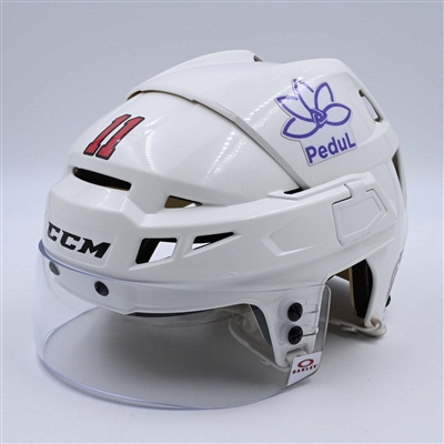 Chris Tierney - White, CCM Helmet w/ Oakley Shield - 2023-24 NHL Regular Season