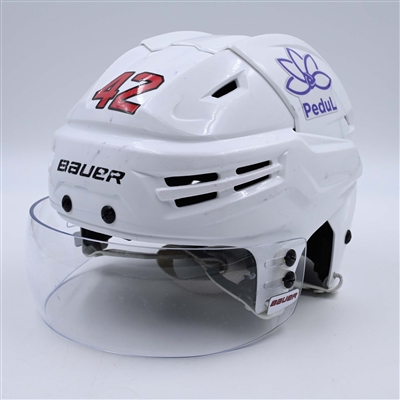 Curtis Lazar - White, Bauer Helmet w/ Bauer Shield - 2023-24 NHL Regular Season