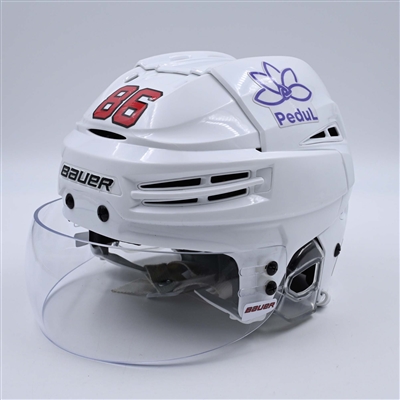 Jack Hughes - White, Bauer Helmet w/ Bauer Shield - 2023-24 NHL Regular Season