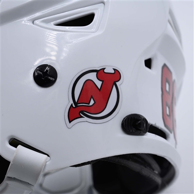 Jack Hughes - White, Bauer Helmet w/ Bauer Shield - 2023-24 NHL Regular Season