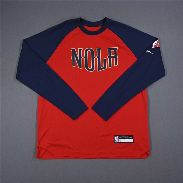 Devonte Graham - New Orleans Pelicans - Game-Issued City Edition Long-Sleeved Shooting Shirt - 2021-22 NBA Season
