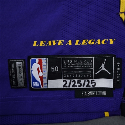 Shake Milton - Los Angeles Lakers - Statement Edition - Worn 2/22/2025 - 2024-25 NBA Season