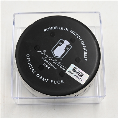 Sebastian Aho - Carolina Hurricanes - Goal Puck - April 25, 2025 vs. New Jersey Devils - 2025 Stanley Cup Playoffs - Round 1, Game 3 (Devils Logo) 