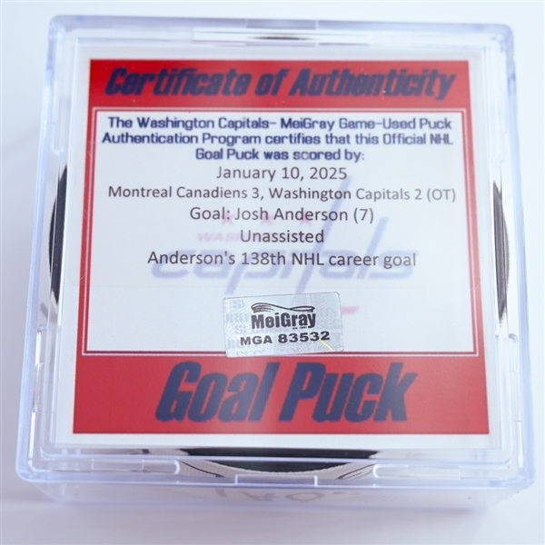 Josh Anderson - Montreal Canadiens - Goal Puck - January 10, 2025 vs. Washington Capitals (Capitals 50th Anniversary Logo)