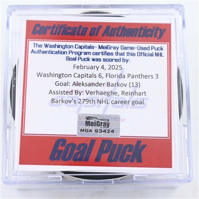 Aleksander Barkov - Florida Panthers - Goal Puck - February 4, 2025 vs. Washington Capitals (Capitals 50th Anniversary Logo)