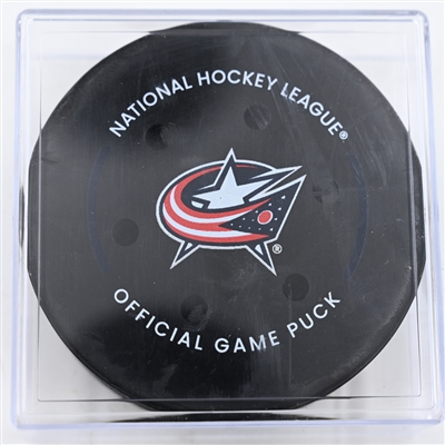 Jonatan Berggren - Detroit Red Wings - Goal Puck - January 2, 2025 vs. Columbus Blue Jackets (Blue Jackets Logo)