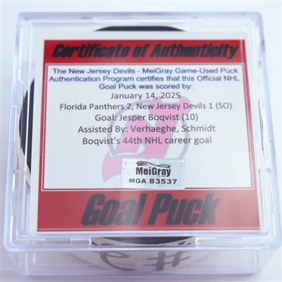 Jesper Boqvist - Florida Panthers - Goal Puck - January 14, 2025 vs. New Jersey Devils (Devils Logo)