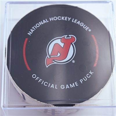 Jesper Boqvist - Florida Panthers - Goal Puck - January 14, 2025 vs. New Jersey Devils (Devils Logo)