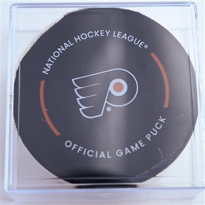 Mavrik Bourque - Dallas Stars - Goal Puck - January 9, 2025 vs. Philadelphia Flyers (Flyers Logo)