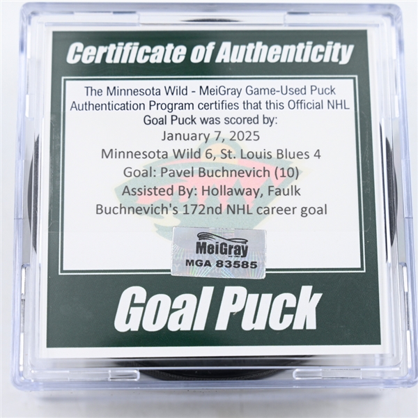 Pavel Buchnevich - St. Louis Blues - Goal Puck - January 7, 2025 vs. Minnesota Wild (Wild Logo)