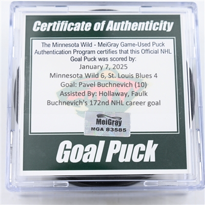 Pavel Buchnevich - St. Louis Blues - Goal Puck - January 7, 2025 vs. Minnesota Wild (Wild Logo)