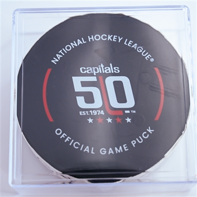 Sam Carrick - New York Rangers - Goal Puck - January 4, 2025 vs. Washington Capitals (Capitals' 50th Anniversary Logo)