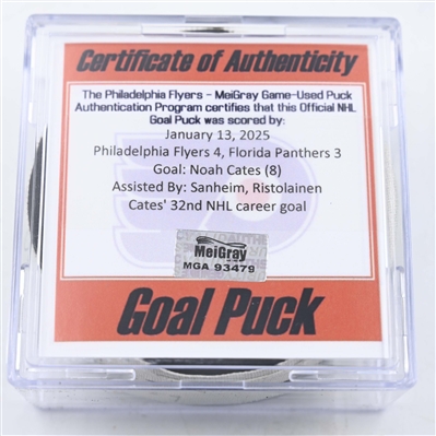 Noah Cates - Philadelphia Flyers - Goal Puck - January 13, 2025 vs. Florida Panthers (Flyers Logo)