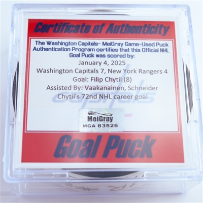 Filip Chytil - New York Rangers - Goal Puck - January 4, 2025 vs. Washington Capitals (Capitals 50th Anniversary Logo)