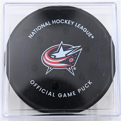 Alex DeBrincat - Detroit Red Wings - Goal Puck - January 2, 2025 vs. Columbus Blue Jackets (Blue Jackets Logo)