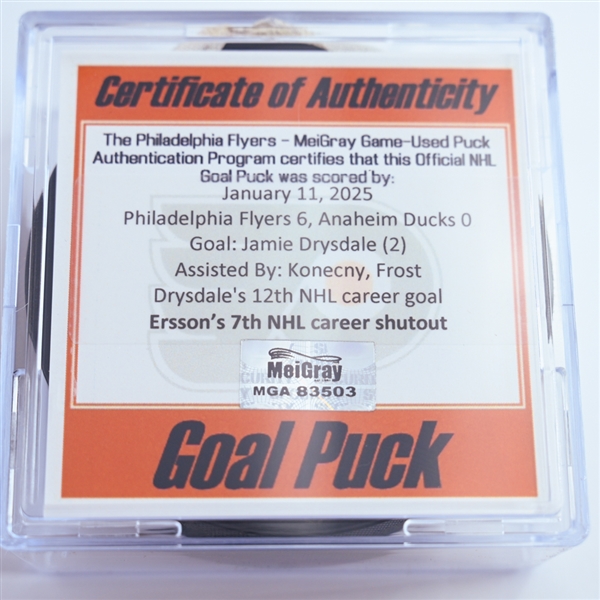 Jamie Drysdale - Philadelphia Flyers - Goal Puck - January 11, 2025 vs. Anaheim Ducks (Flyers Logo)