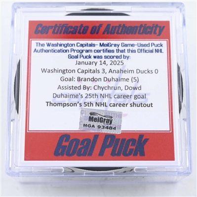 Brandon Duhaime - Washington Capitals - Goal Puck - January 14, 2025 vs. Anaheim Ducks (Capitals' 50th Anniversary Logo)