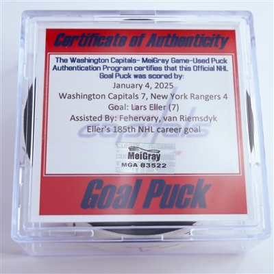 Lars Eller - Washington Capitals - Goal Puck - January 4, 2025 vs. New York Rangers (Capitals 50th Anniversary Logo)