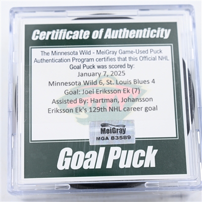 Joel Eriksson Ek - Minnesota Wild - Goal Puck - January 7, 2025 vs. St. Louis Blues (Wild Logo)