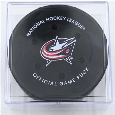 Adam Fantilli - Columbus Blue Jackets - Goal Puck - January 4, 2025 vs. St. Louis Blues (Blue Jackets Logo)