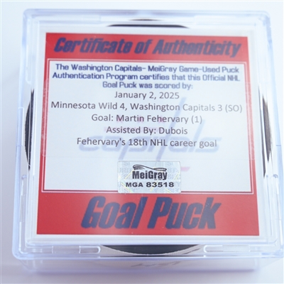 Martin Fehervary - Washington Capitals - Goal Puck - January 2, 2025 vs. Minnesota Wild (Capitals 50th Anniversary Logo)