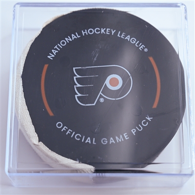 Morgan Frost - Philadelphia Flyers - Goal Puck - January 11, 2025 vs. Anaheim Ducks (Flyers Logo)