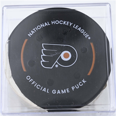 Morgan Frost - Philadelphia Flyers - Goal Puck - January 13, 2025 vs. Florida Panthers (Flyers Logo)
