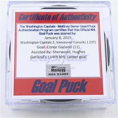 Conor Garland - Vancouver Canucks - Goal Puck - January 8, 2025 vs. Washington Capitals (Capitals' 50th Anniversary Logo)